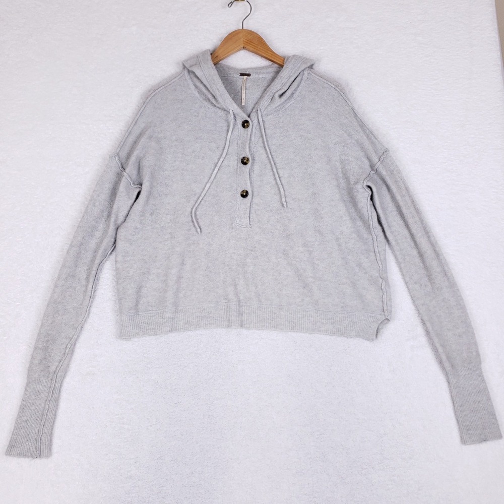 Free People Knit Hooded Henley Small Gray